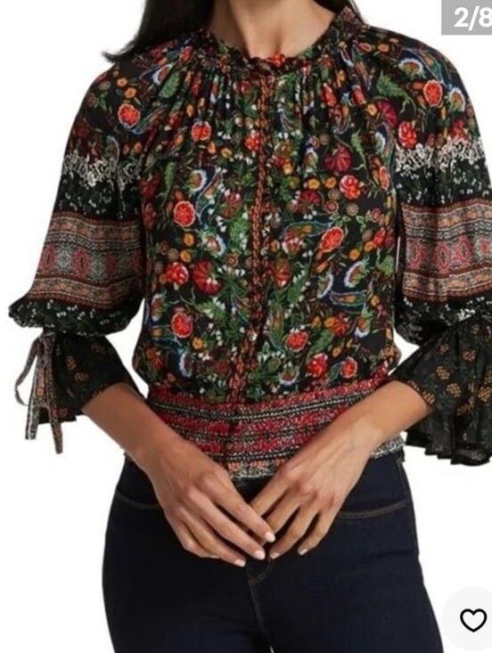 Alice + Olivia Tops - Alice + Olivia Black Floral Smocked Peasant Blouse